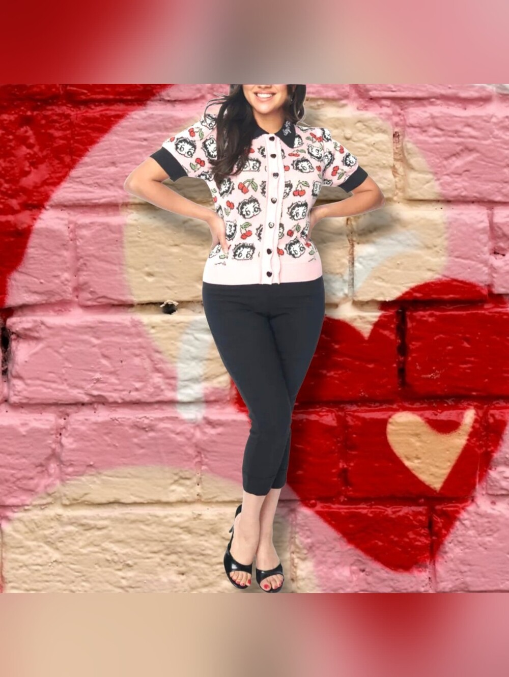 Betty Boop X Unique Vintage Black Embroidered Rachelle Capri Jeans